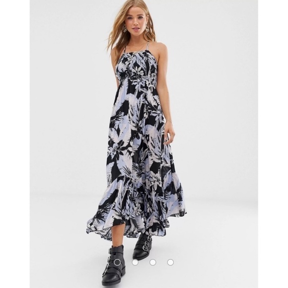 FREE PEOPLE Heat Wave Printed Maxi Floral Slip Dress Black & Blue, Size Small - Picture 4 of 13